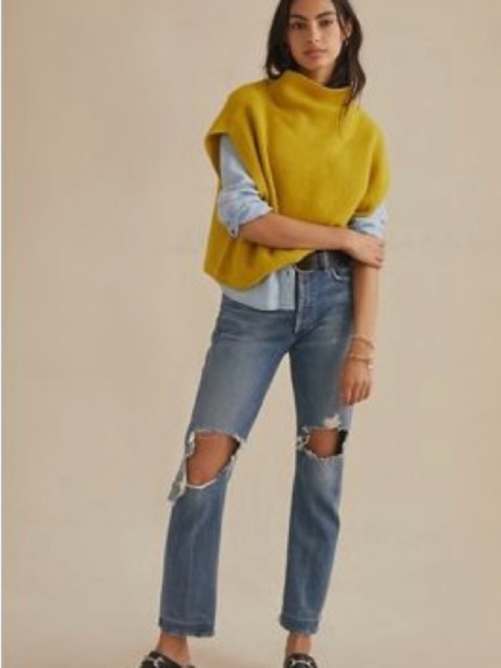 Anthropologie Mustard Yellow Poncho Sweater Vest